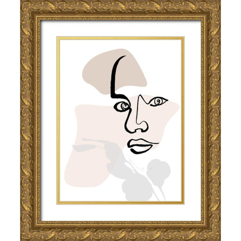 Scribble Face With Color Mate Gold Ornate Wood Framed Art Print with Double Matting by OnRei