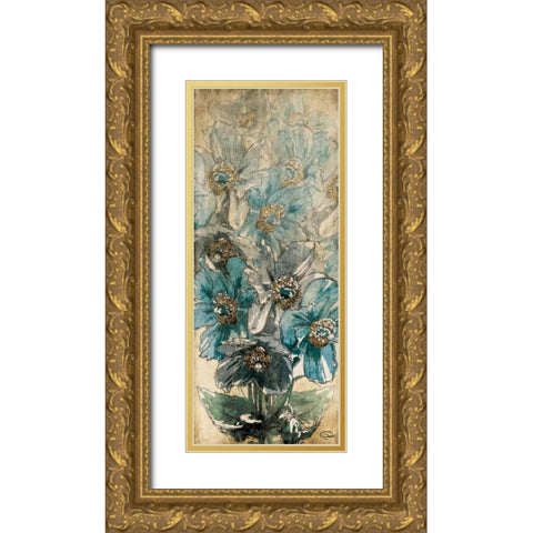 Decending Florals Gold Ornate Wood Framed Art Print with Double Matting by OnRei