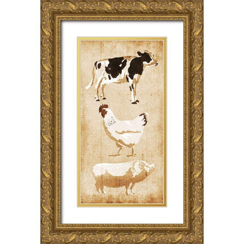 Farm Animals Gold Ornate Wood Framed Art Print with Double Matting by OnRei