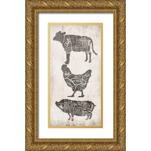 Farm Cuts Grey Gold Ornate Wood Framed Art Print with Double Matting by OnRei