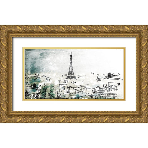 City Of Eiffel Gold Ornate Wood Framed Art Print with Double Matting by OnRei