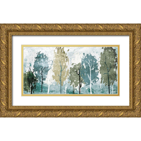 Abstract Forest Gold Ornate Wood Framed Art Print with Double Matting by OnRei