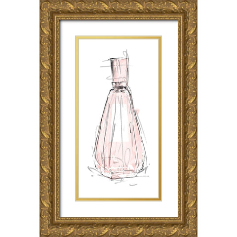 Perfume Bottle Gold Ornate Wood Framed Art Print with Double Matting by OnRei