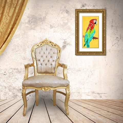 Fun Parrot 1 Gold Ornate Wood Framed Art Print with Double Matting by OnRei