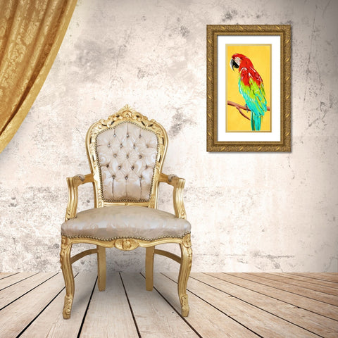 Fun Parrot 2 Gold Ornate Wood Framed Art Print with Double Matting by OnRei