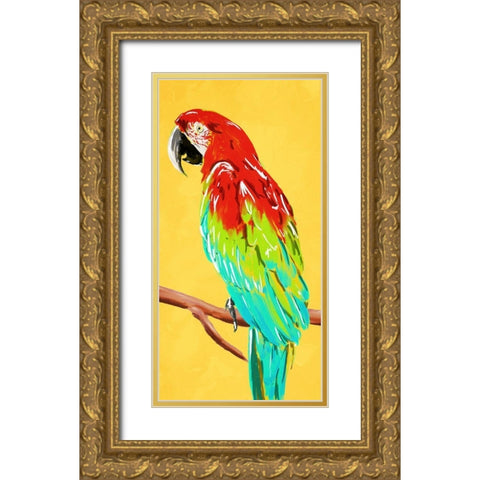 Fun Parrot 2 Gold Ornate Wood Framed Art Print with Double Matting by OnRei