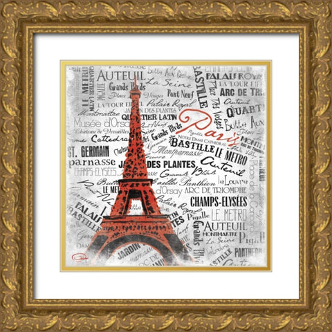 Eiffel Gold Ornate Wood Framed Art Print with Double Matting by OnRei