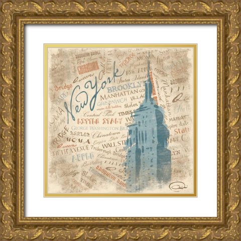 New York SQ Gold Ornate Wood Framed Art Print with Double Matting by OnRei