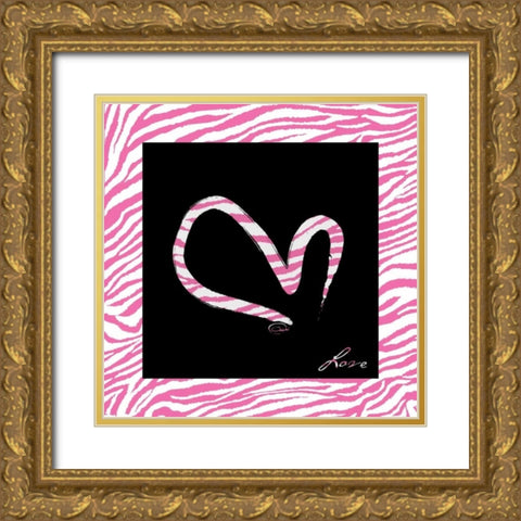 LOVE HOT PINK Gold Ornate Wood Framed Art Print with Double Matting by OnRei