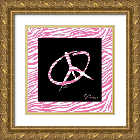 PEACE HOT PINK Gold Ornate Wood Framed Art Print with Double Matting by OnRei