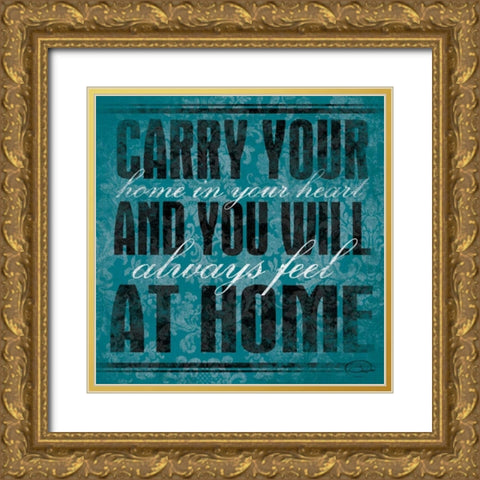 Carry  Your Teal Gold Ornate Wood Framed Art Print with Double Matting by OnRei