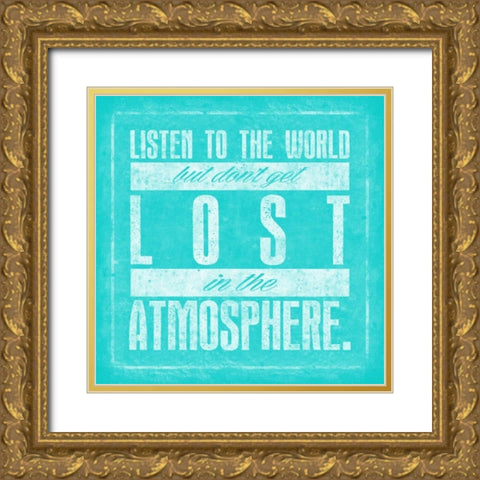 Atmosphere Teal Gold Ornate Wood Framed Art Print with Double Matting by OnRei