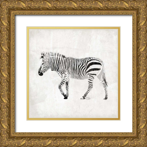 Zebra Gold Ornate Wood Framed Art Print with Double Matting by OnRei