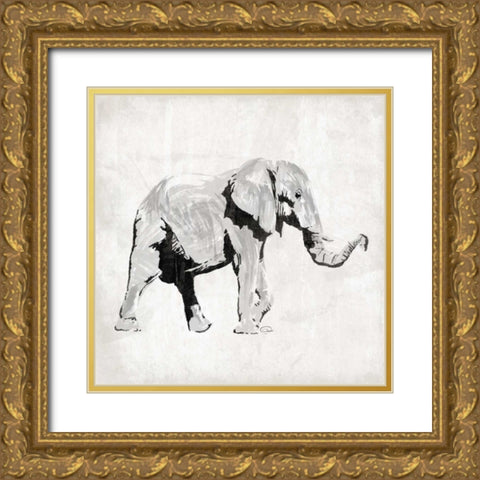 Elephant Trunk Up Gold Ornate Wood Framed Art Print with Double Matting by OnRei