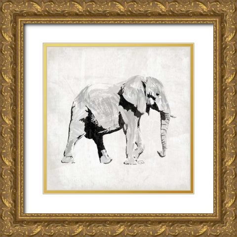 Elephant Gold Ornate Wood Framed Art Print with Double Matting by OnRei