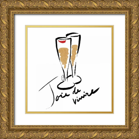 Joie de Vivire Champagne Gold Ornate Wood Framed Art Print with Double Matting by OnRei