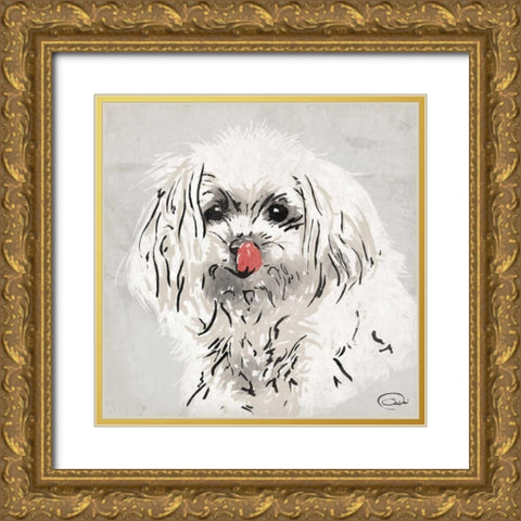 Wet Nose Gold Ornate Wood Framed Art Print with Double Matting by OnRei