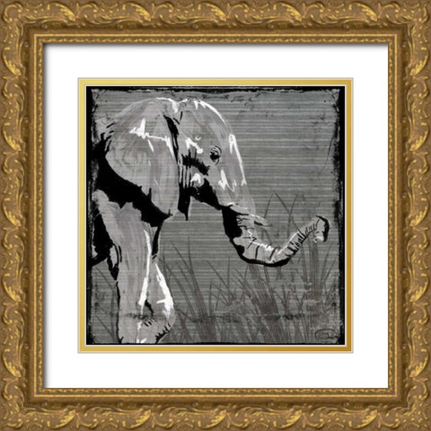 Elephant Walk Gold Ornate Wood Framed Art Print with Double Matting by OnRei