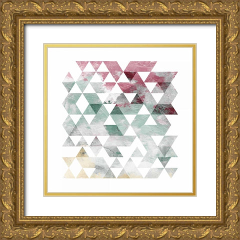 Rose Marble Triangles Gold Ornate Wood Framed Art Print with Double Matting by OnRei