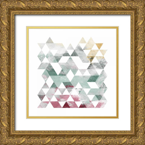 Rose Marble Triangles Mate Gold Ornate Wood Framed Art Print with Double Matting by OnRei