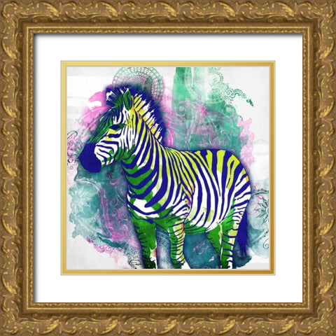 Zebra Henna Gold Ornate Wood Framed Art Print with Double Matting by OnRei