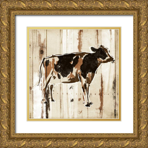 How Now Brown Cow Gold Ornate Wood Framed Art Print with Double Matting by OnRei