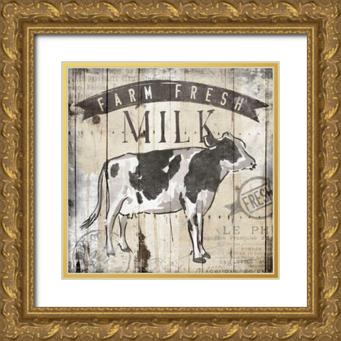 Farm Fresh Milk Gold Ornate Wood Framed Art Print with Double Matting by OnRei