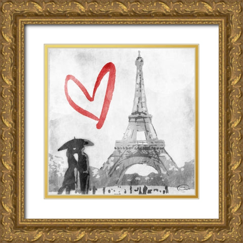 Love In Paris Gold Ornate Wood Framed Art Print with Double Matting by OnRei