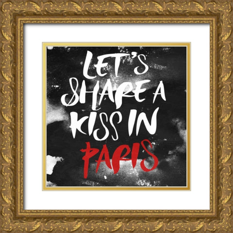 Kiss In Paris Gold Ornate Wood Framed Art Print with Double Matting by OnRei