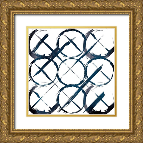 XOXO Blue Gold Ornate Wood Framed Art Print with Double Matting by OnRei