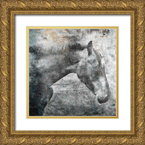 Horse Kiss Gold Ornate Wood Framed Art Print with Double Matting by OnRei