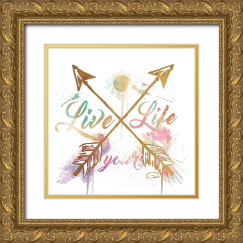 Live Your Life Gold Gold Ornate Wood Framed Art Print with Double Matting by OnRei