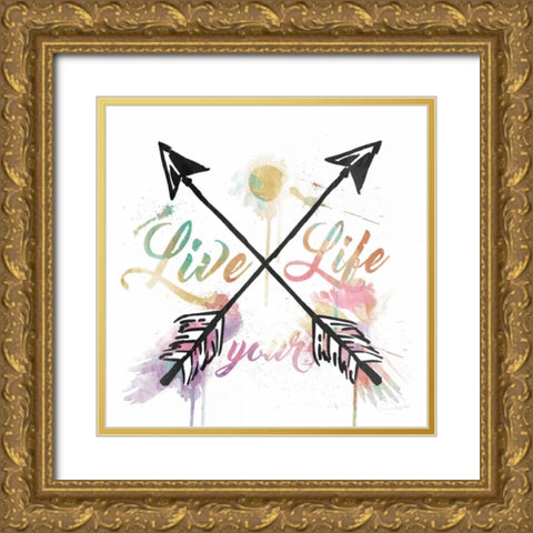 Live Your Life Gold Ornate Wood Framed Art Print with Double Matting by OnRei