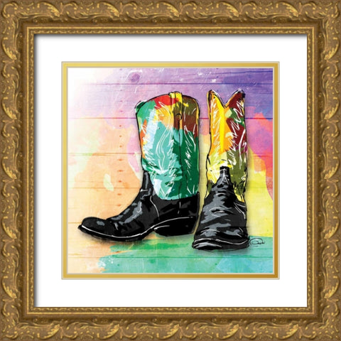 Colorful Boots Gold Ornate Wood Framed Art Print with Double Matting by OnRei