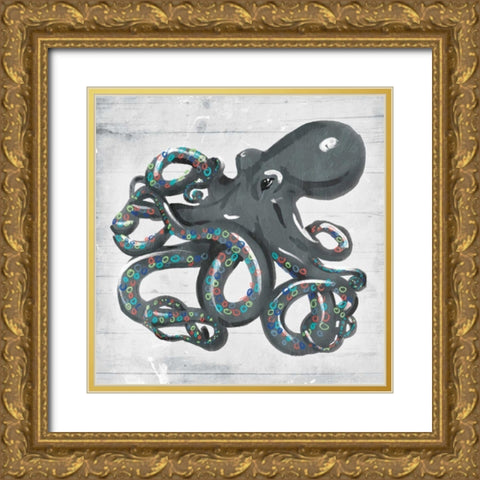 Octo Rings Gold Ornate Wood Framed Art Print with Double Matting by OnRei