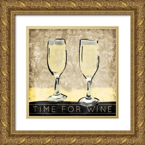 Time For Wine Gold Ornate Wood Framed Art Print with Double Matting by OnRei