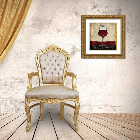 I Love Wine Gold Ornate Wood Framed Art Print with Double Matting by OnRei