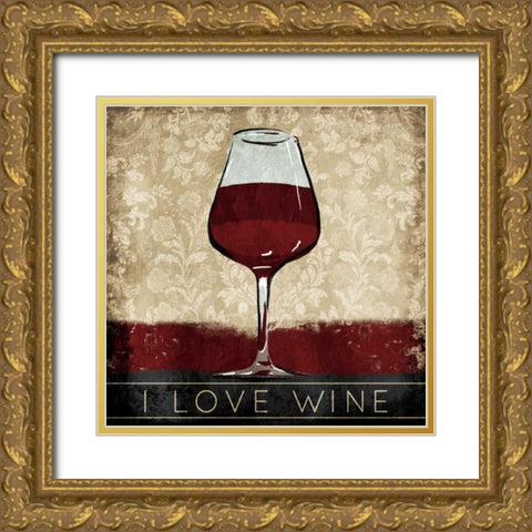 I Love Wine Gold Ornate Wood Framed Art Print with Double Matting by OnRei