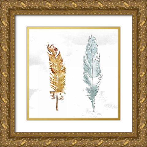 Gold Silver Feather Gold Ornate Wood Framed Art Print with Double Matting by OnRei