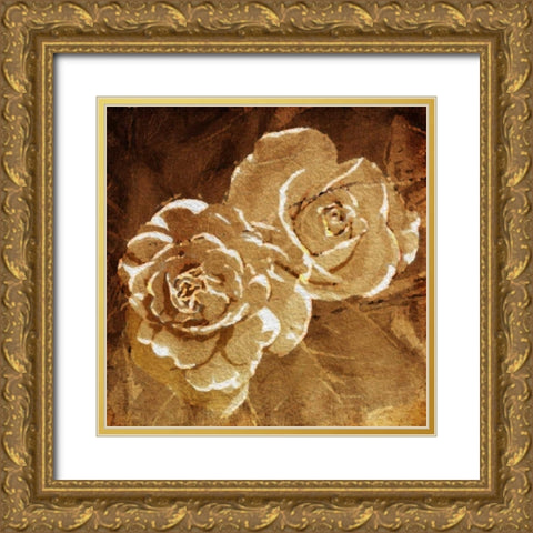 Loving Gold Roses Gold Ornate Wood Framed Art Print with Double Matting by OnRei