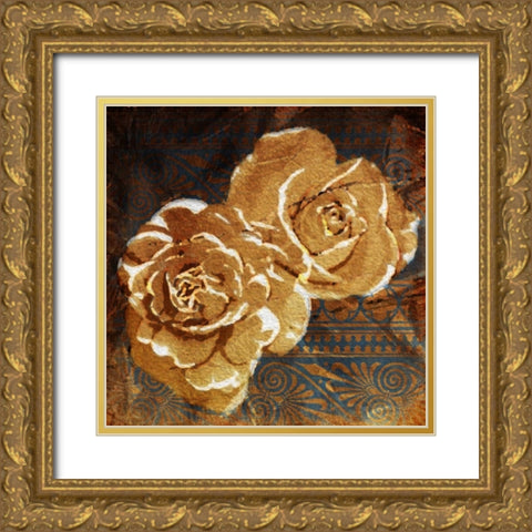 Loving Navy Gold Roses Gold Ornate Wood Framed Art Print with Double Matting by OnRei