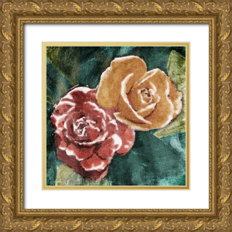 Loving Roses Gold Ornate Wood Framed Art Print with Double Matting by OnRei