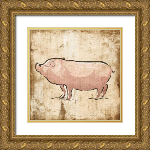 Cream Pig Gold Ornate Wood Framed Art Print with Double Matting by OnRei