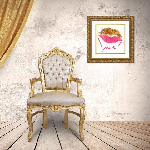 Love Lips White Gold Ornate Wood Framed Art Print with Double Matting by OnRei