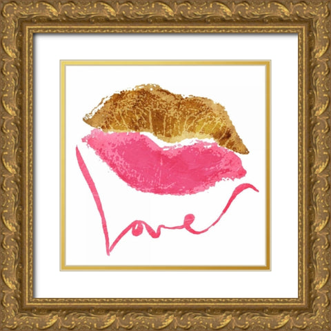 Love Lips White Gold Ornate Wood Framed Art Print with Double Matting by OnRei