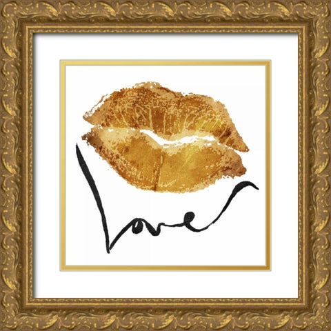 Love Lips Gold Gold Ornate Wood Framed Art Print with Double Matting by OnRei