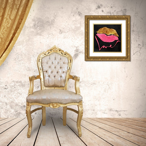 Love Lips Gold Ornate Wood Framed Art Print with Double Matting by OnRei