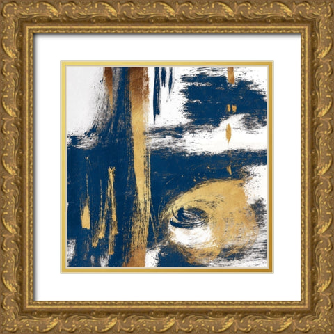 Rotational Pull Blue Gold Ornate Wood Framed Art Print with Double Matting by OnRei