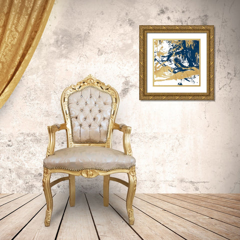 Free Form Blue Gold Ornate Wood Framed Art Print with Double Matting by OnRei