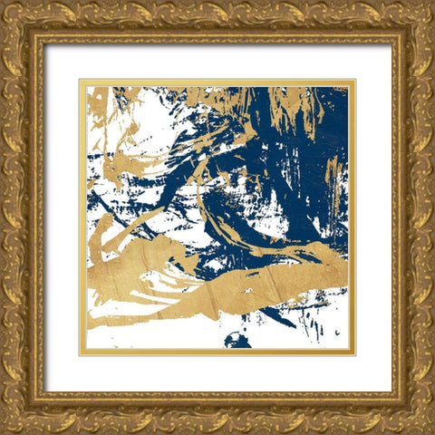 Free Form Blue Gold Ornate Wood Framed Art Print with Double Matting by OnRei